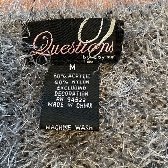 Questions by Say What? Gray fluffy sweater w/rhinestones &beads- medium - Picture 5 of 11